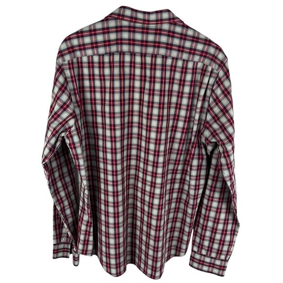 Theory Men’s Button Up Casual Shirt Long Sleeve Red Plaid Size XL Elevated Basic - Picture 2 of 10